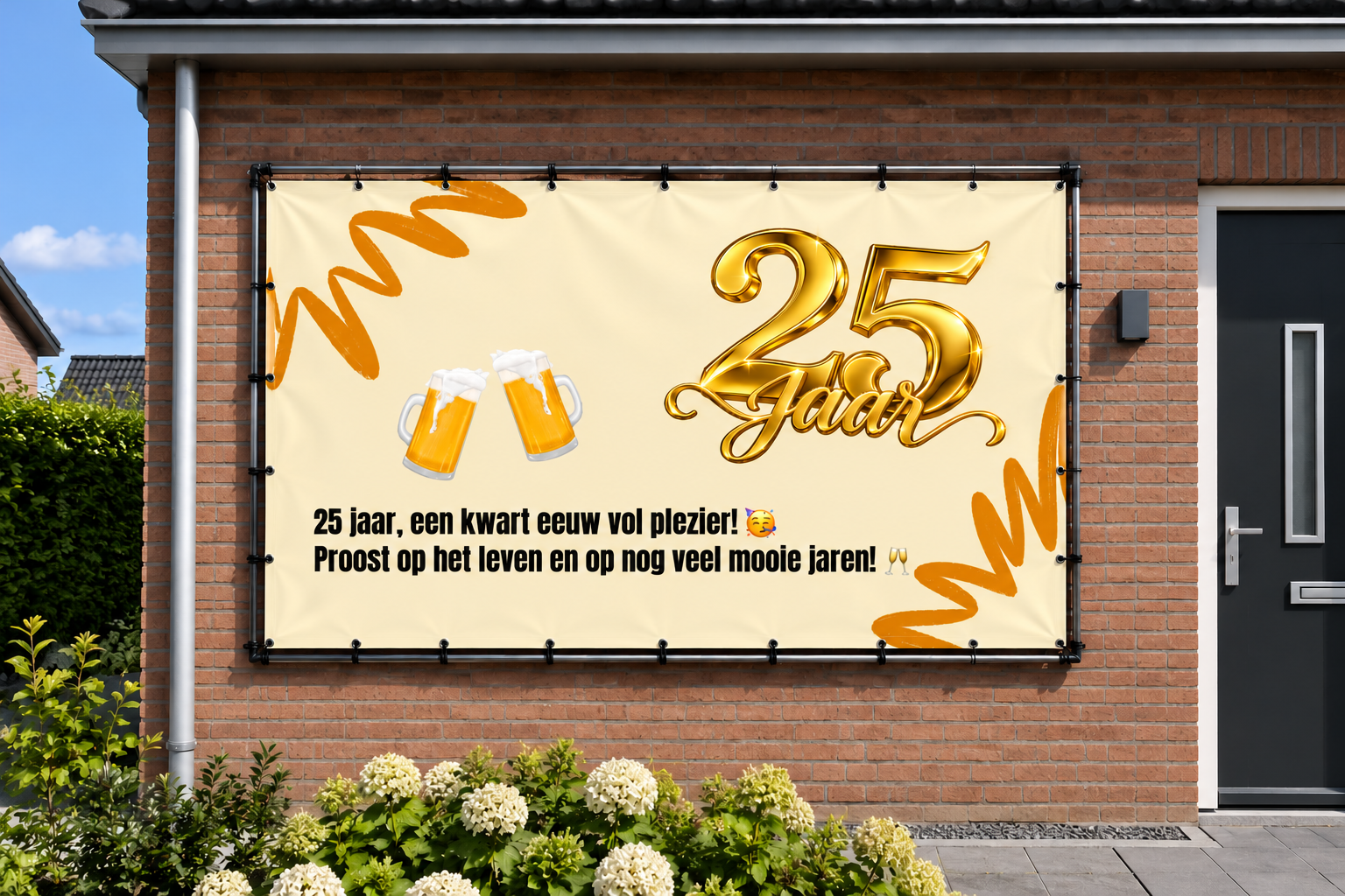 25 jaar spandoek - ontwerpen en bedrukken