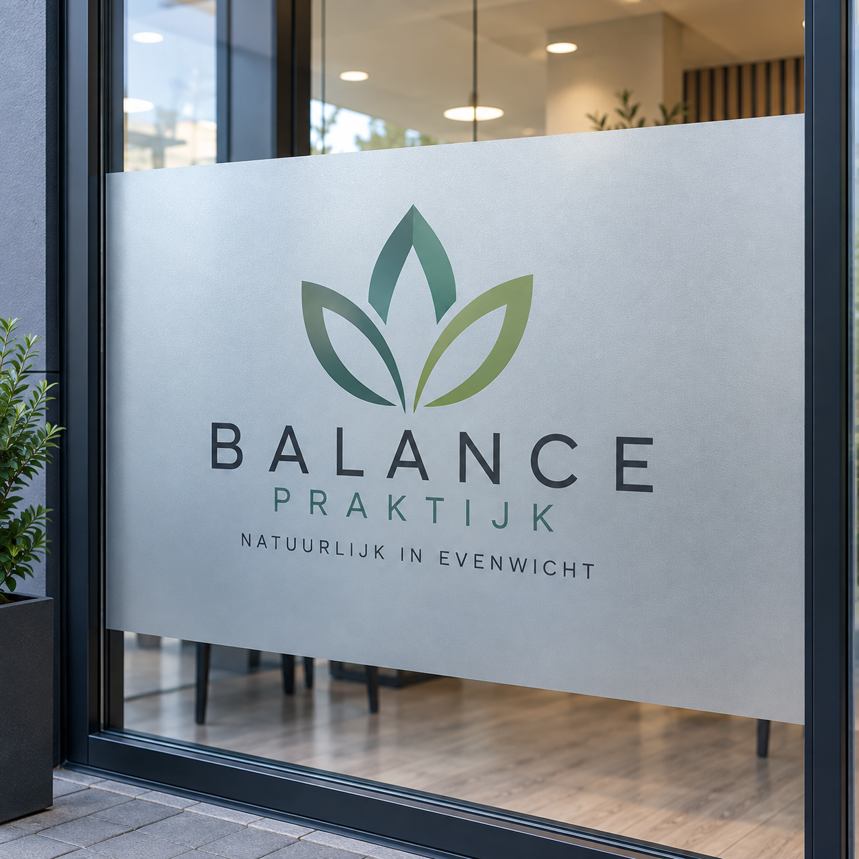 Etched glass raamfolie geprint met logo/tekst